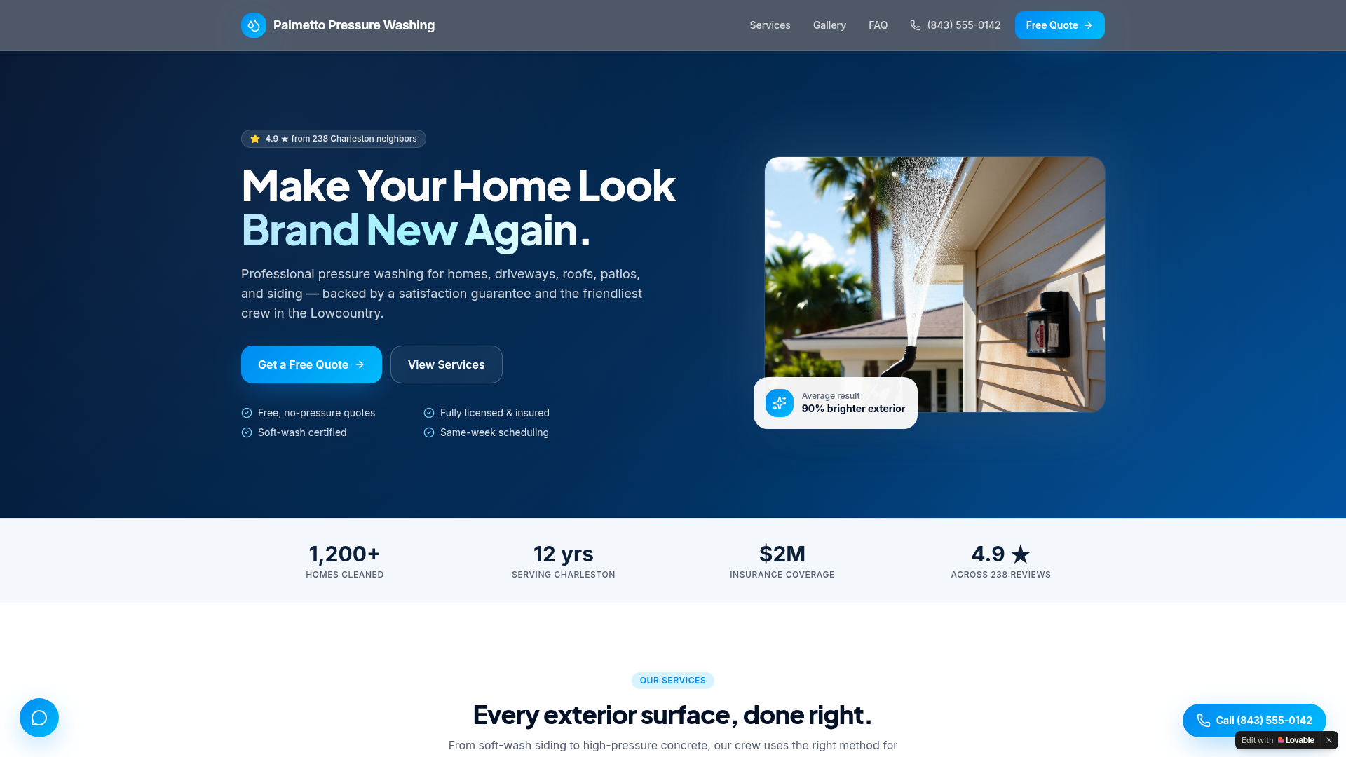 Palmetto Pressure Washing website mockup
